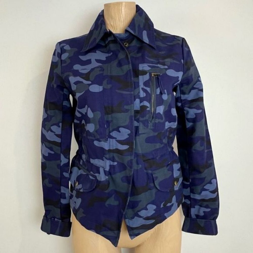 Brand New Gap Women’s XS Blue Printed Camo Utility Jacket Full Zip Pockets Hunt